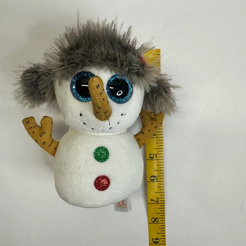 Ty Beanie Boos‎ Buttons the Snowman Plush Red Sparkle Hat Blue Glitter Eyes 6in